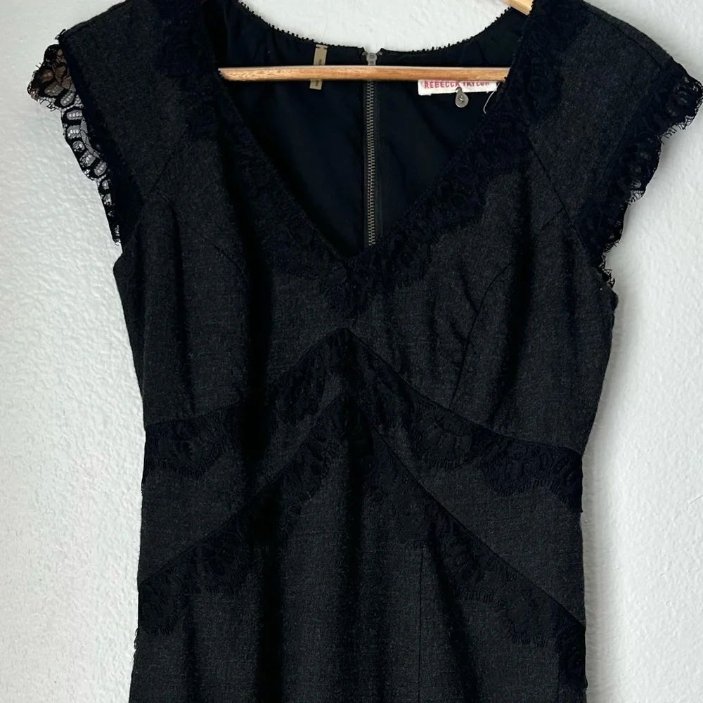 Rebecca Taylor Dark Gray Dress Black‎ Lace Trim sheath dress Size 2